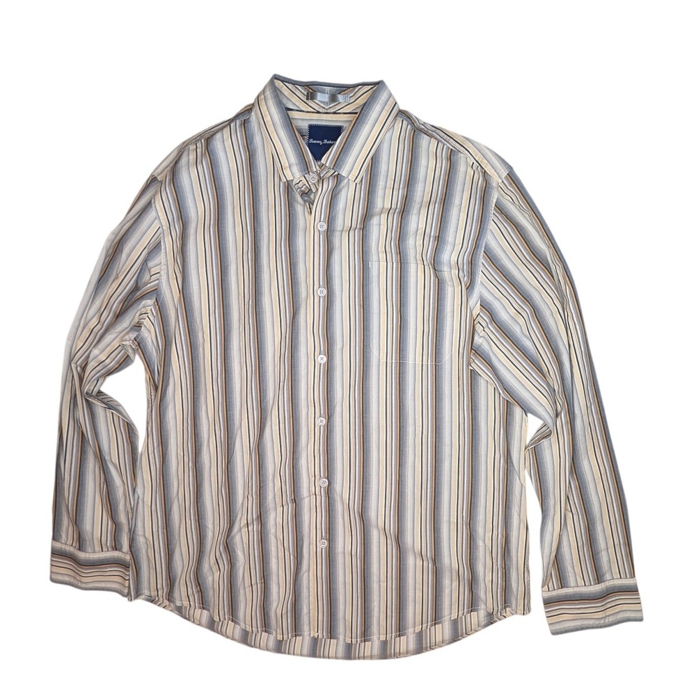 Tommy Bahama Mens XL Stripe Button Down Shirt 100% Pima Cotton